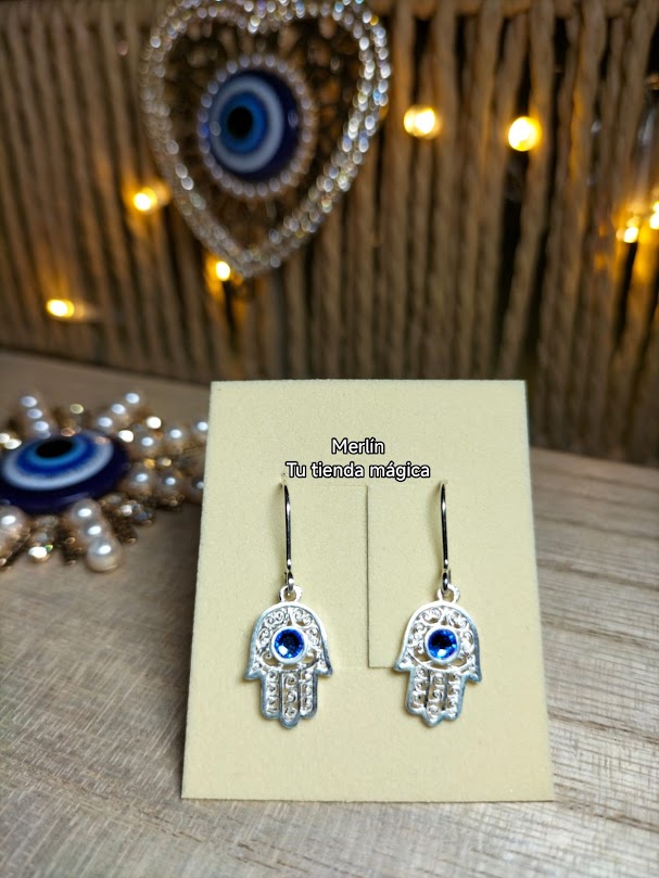 Pendientes Mano de Fátima Circonita Azul - Plata de Ley