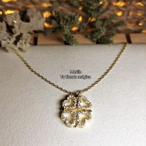 Trébol de 4 Corazones Amor y Buena Suerte - Plata de Ley 925 Dorada y Circonitas
