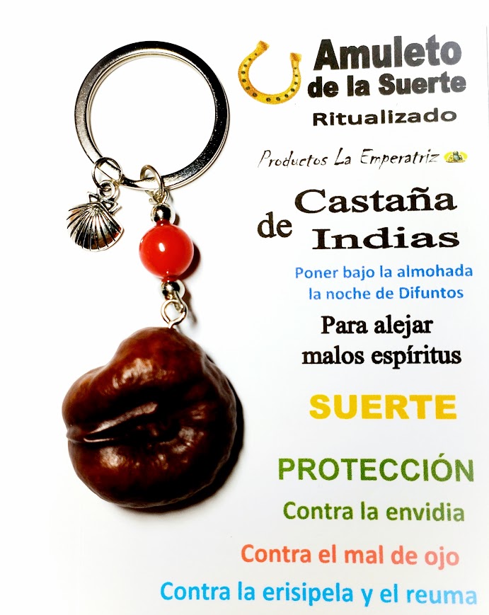 Amuleto Castaña de Indias con Dije de la Concha del Peregrino - Llavero