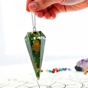Péndulo de Orgonita y Aventurina Verde - Hamsa y Cadena 7 Chakras