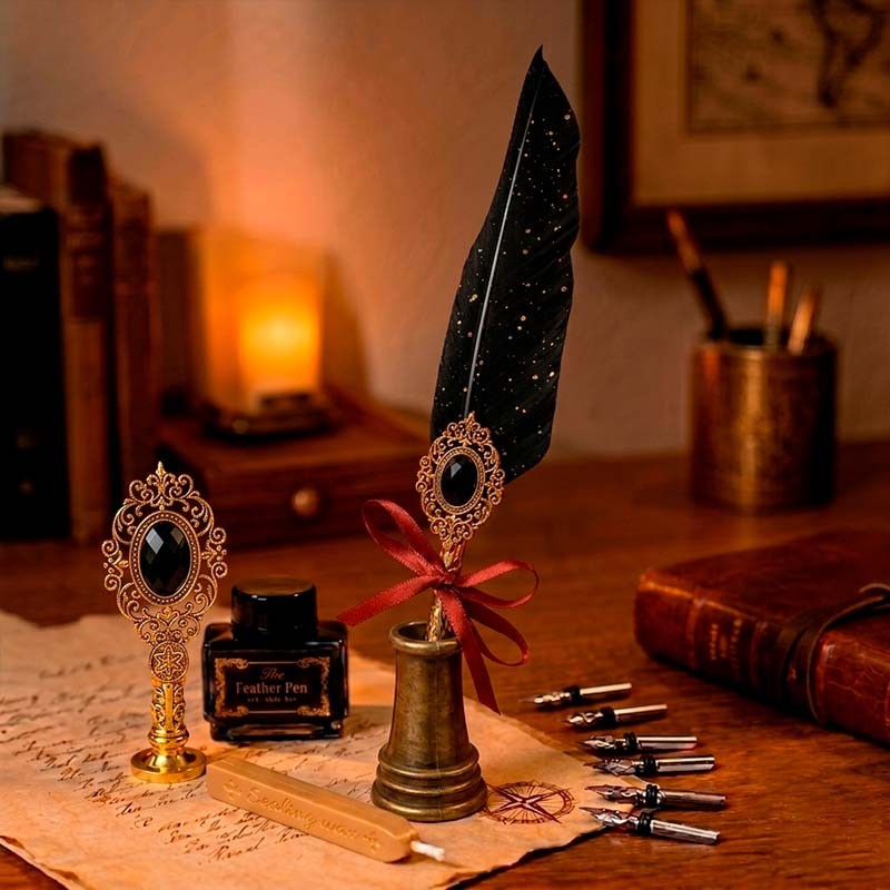 Set de Escritura Ceremonial - Pluma Negra - Imagen 2